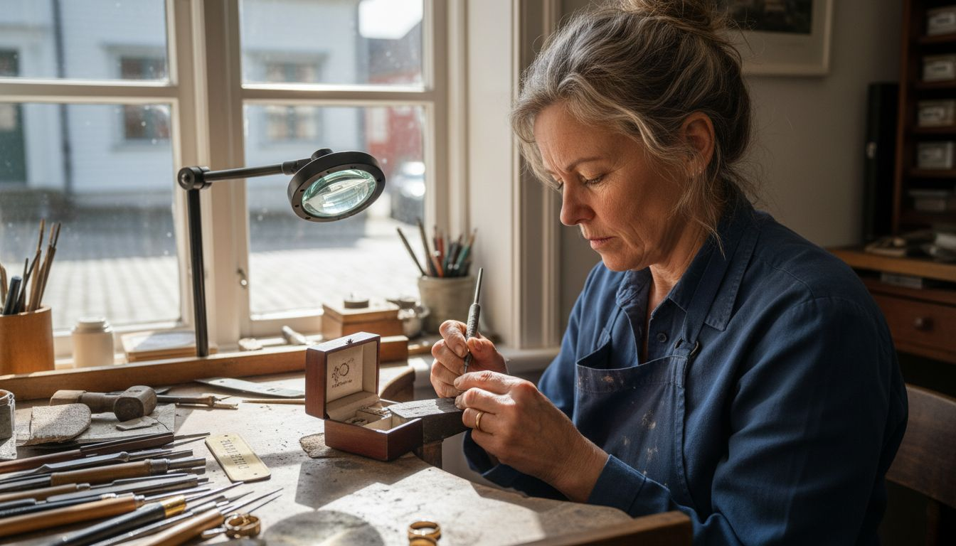 En gullsmed graverer initialer i en gullring
