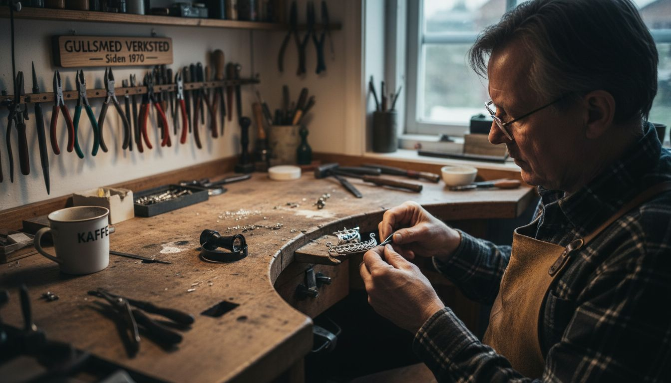Norsk gullsmed som lager unike smykker for hånd