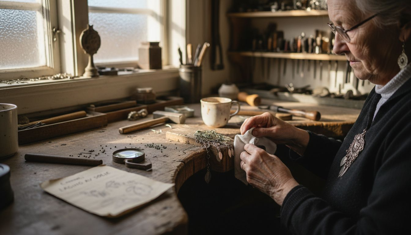 Sølvsmeden pusser en tradisjonell norsk brosje blank og fin.