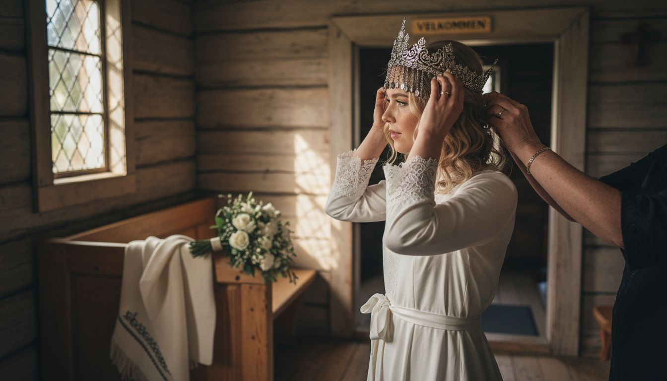 Brud med brudekrone i norsk kirke