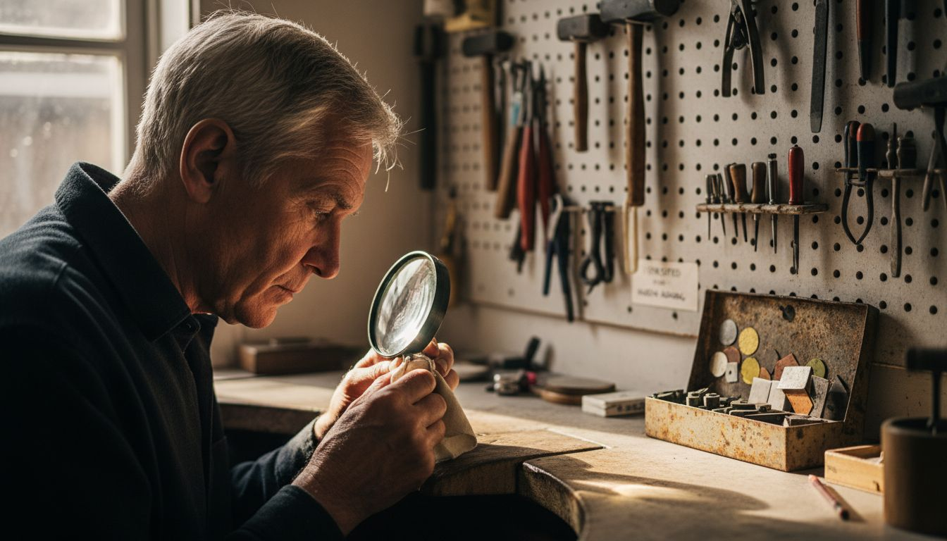 På verkstedet pusser gullsmeden opp en sølvbelagt ring for å få den til å skinne som ny.